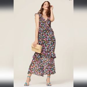 Amur Evita Floral Tiered Sleeveless V-Neck Maxi Gown Women's 14